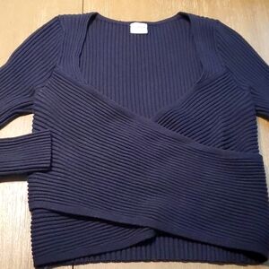 Abercrombie Fitch Soft A&F Collection, long sleeve criss cross ribbed black top